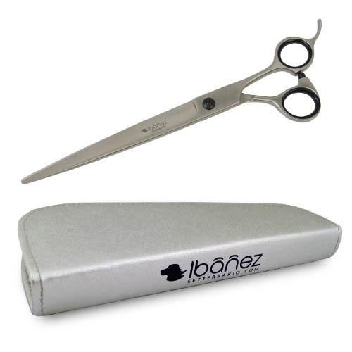 Tesoura reta profissional Ibanez Glamour. Tamanho 21,5 cm, para tosa de cães, inclui estojo.
