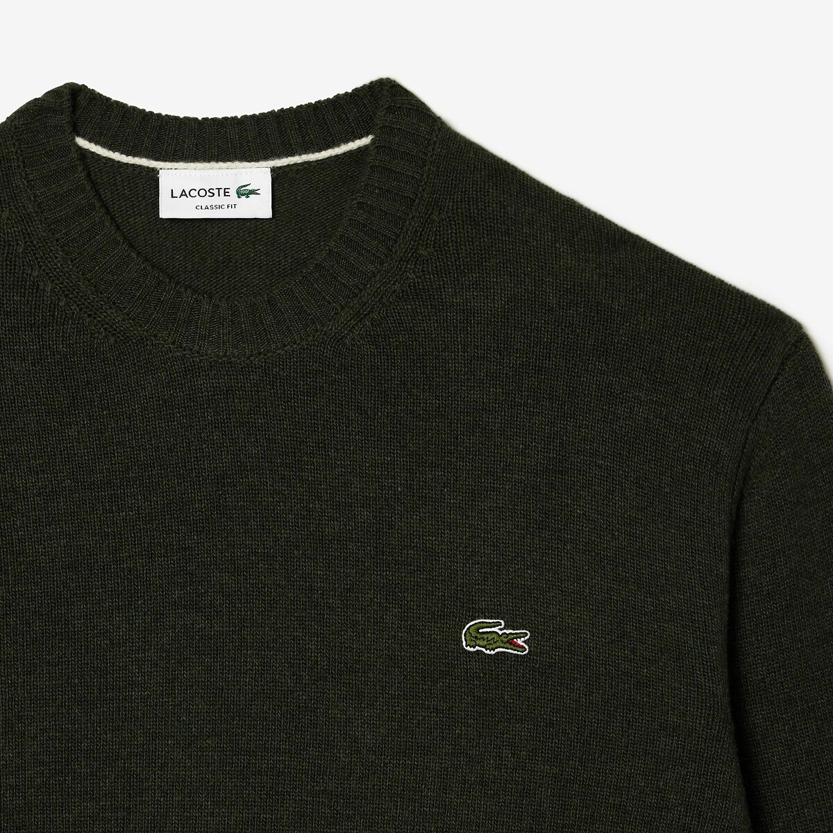 LACOSTE<br>Suéter liso de gola redonda em malha de lã cardada