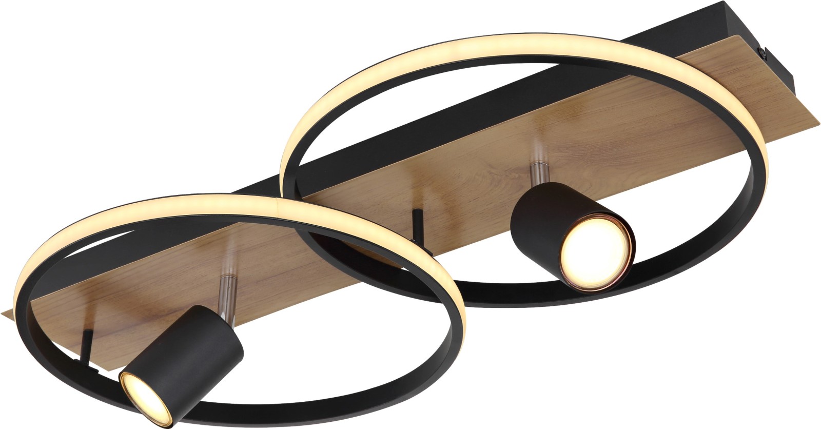 Deckenleuchte - schwarz matt-holzfarben - Stufenschalter - 62 cm