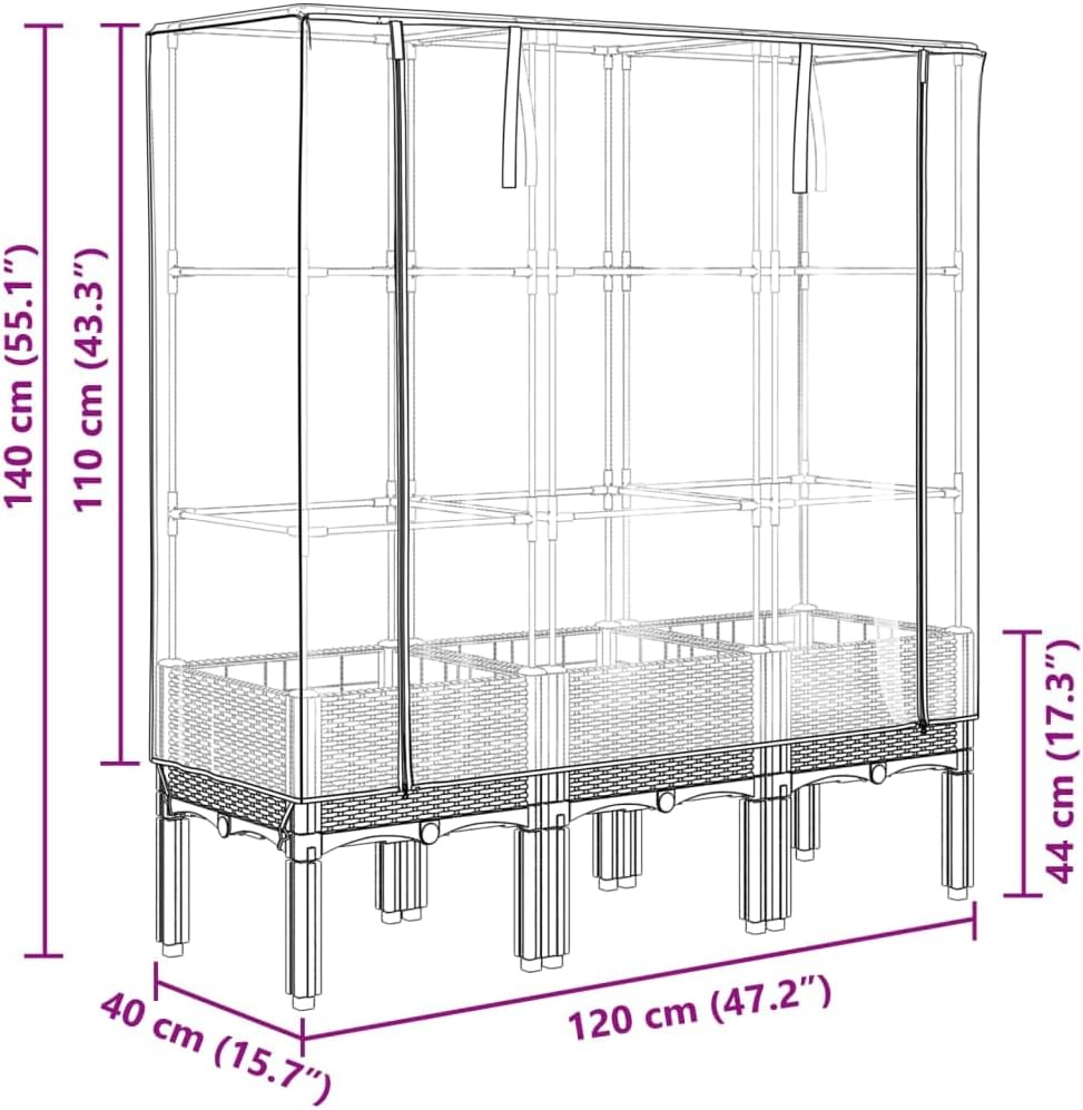 vidaXL Hochbeet, Pflanzkasten mit Gewächshaus-Aufsatz, Frühbeet für Balkon Garten Terrasse, Gemüsebeet Blumenbeet Pflanzbeet, Rattan-Optik