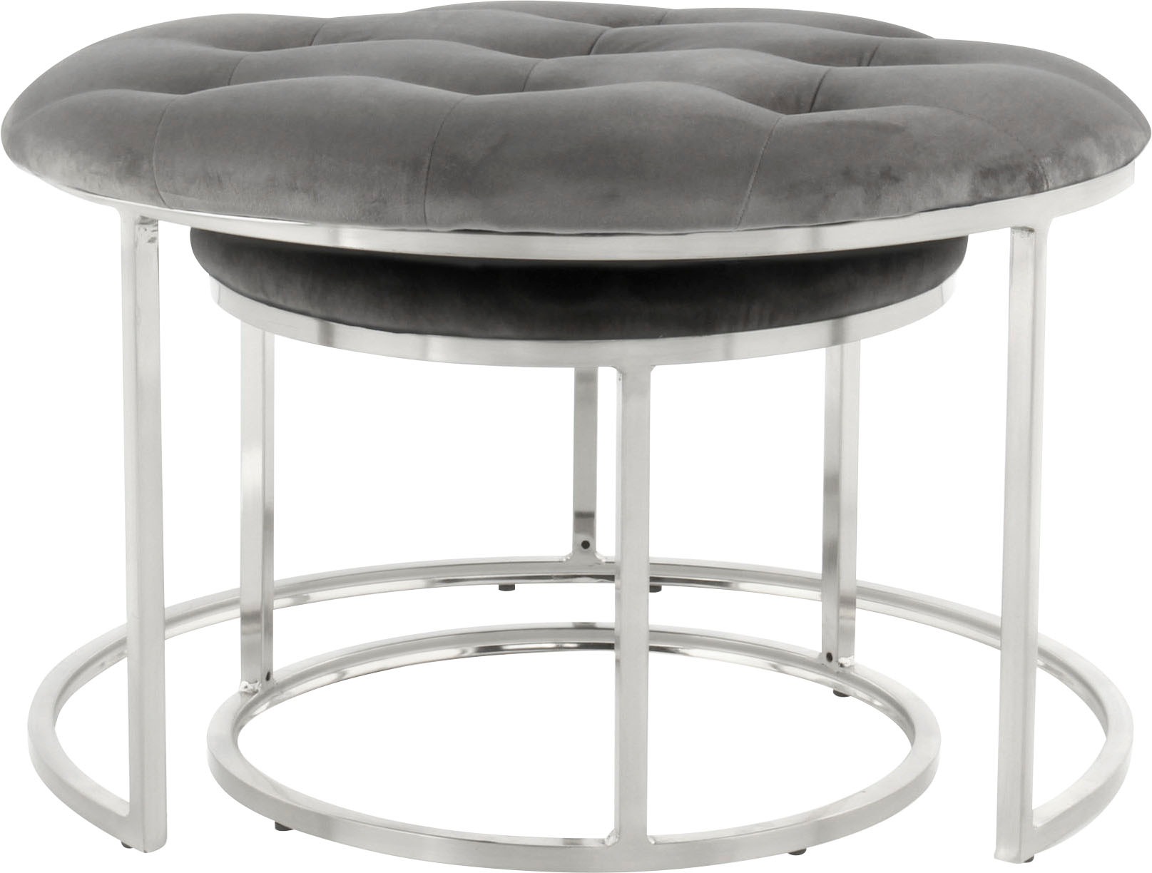 Kayoom Sitzhocker »Hocker Myla 2er-Set, praktisch ineinander schiebbar« Set, 2 Stk. tlg. ineinander schiebbar, rund, gesteppt, mit Zierknöpfen