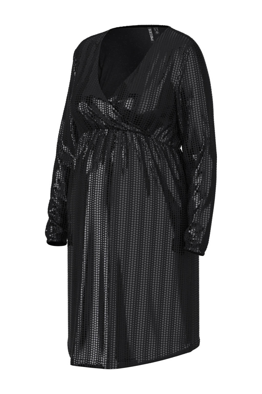 PIECES Maternity zwangerschapsjurk PMSIDDY met glitters zwart