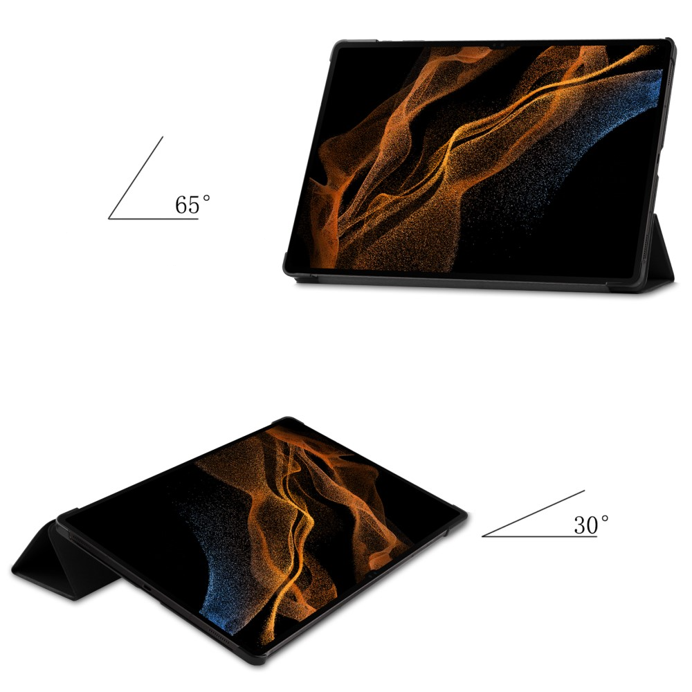 Samsung Galaxy Tab S10 Ultra Flipcase Hülle Ledertasche mit Aufstellfunktion Litchi Look   S-Pen Halterung - Schwarz