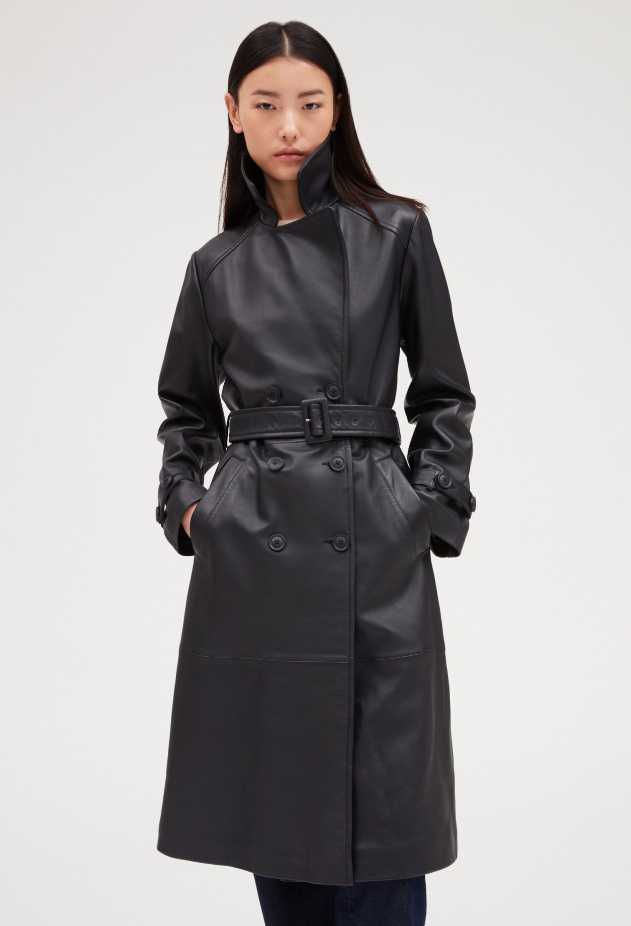 Trench marine cuir lisse