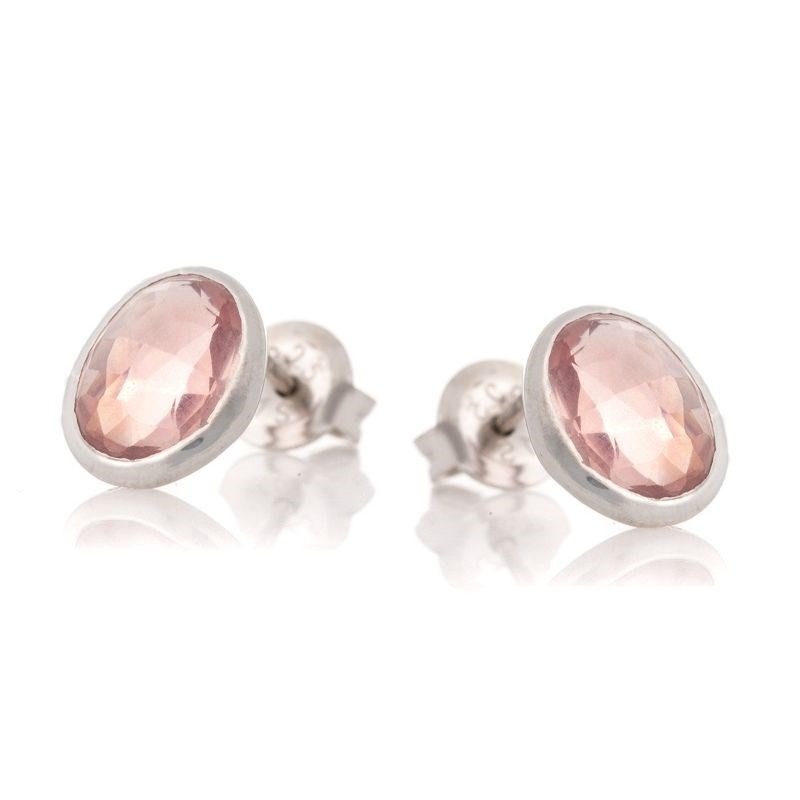 BO Quartz rose ovale argent rhodie