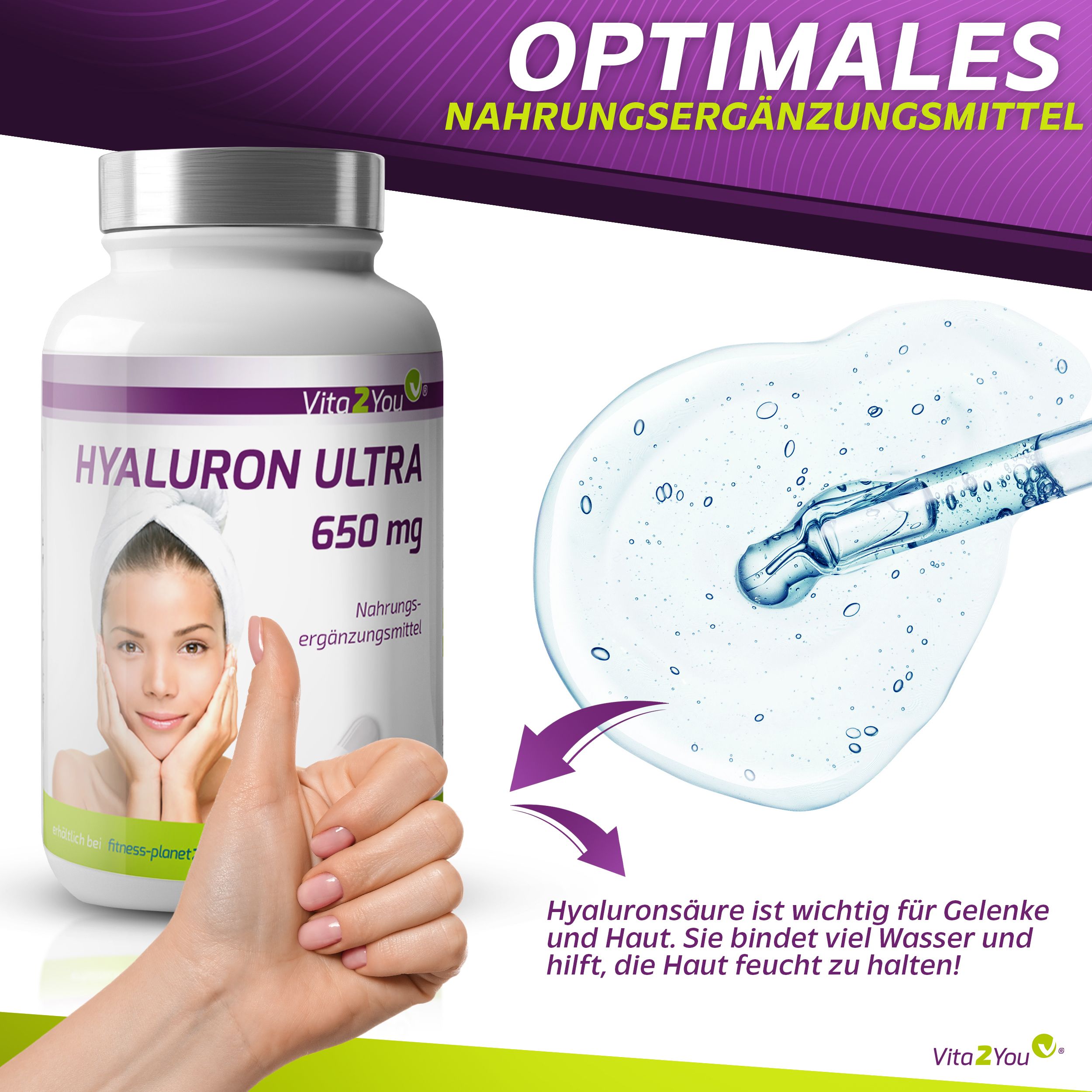 Vita2You Hyaluronsäure Ultra Kapseln 650mg