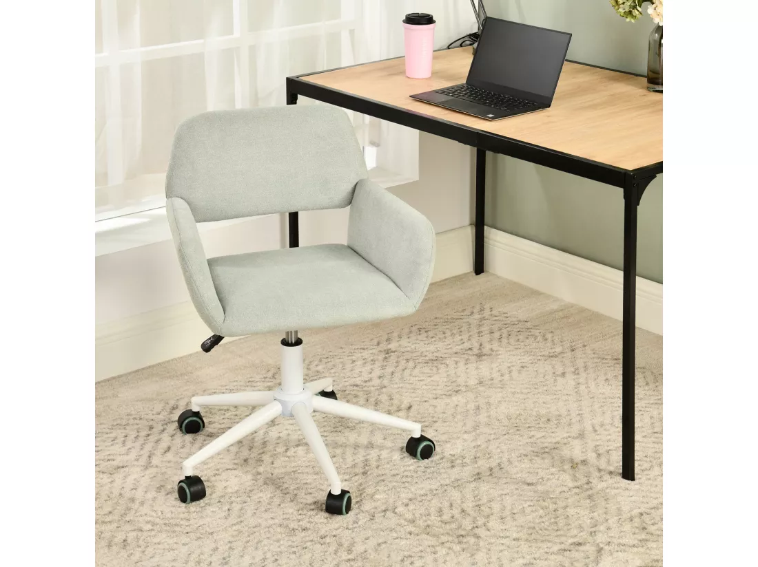 URBAN MEUBLE Chaise de bureau tissu vert pâle, réglable en hauteur, rotation à 360° ROSS KD GREEN WHITE LEG