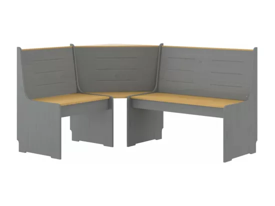 Banc d'angle REINE 151cm marron miel et gris bois de pin solide