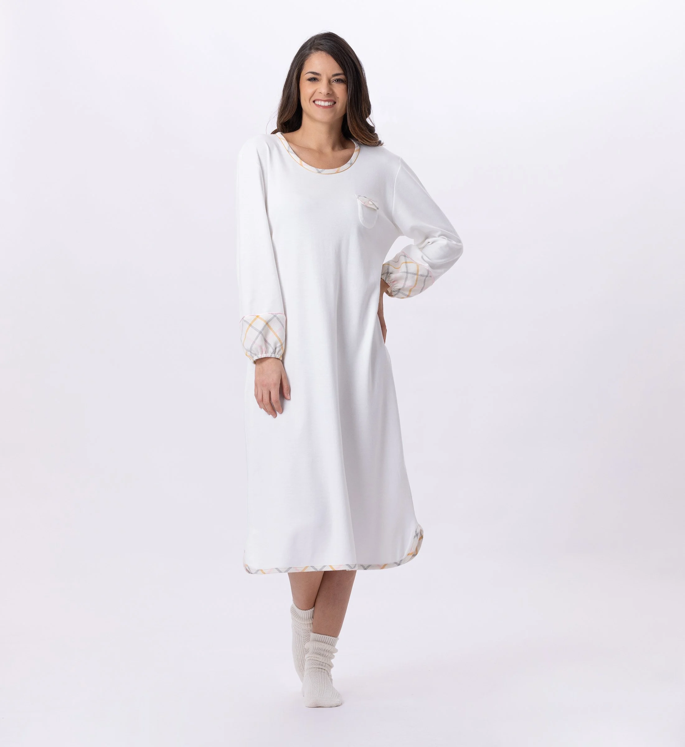 Chemise de nuit longue en coton | Multicolore