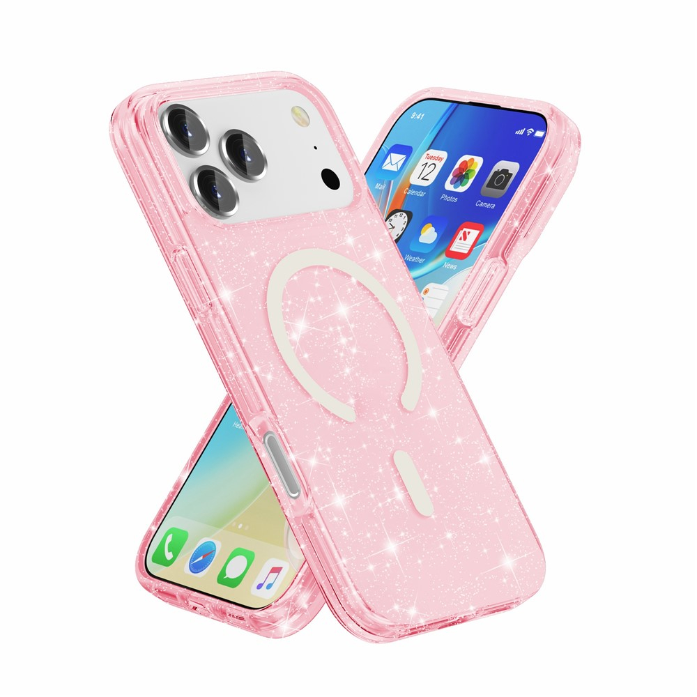 iPhone 17 Pro MagSafe Hybrid Hardcase Schutzhülle im Glitzer Design - Pink / Transparent