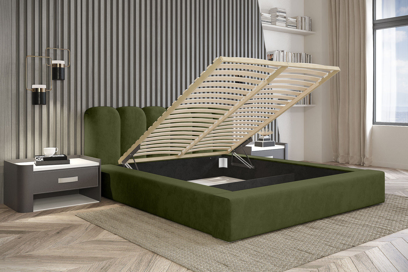 Trae Mobler Dallas 160 x 200 cm Gestoffeerd Bed Bosgroen