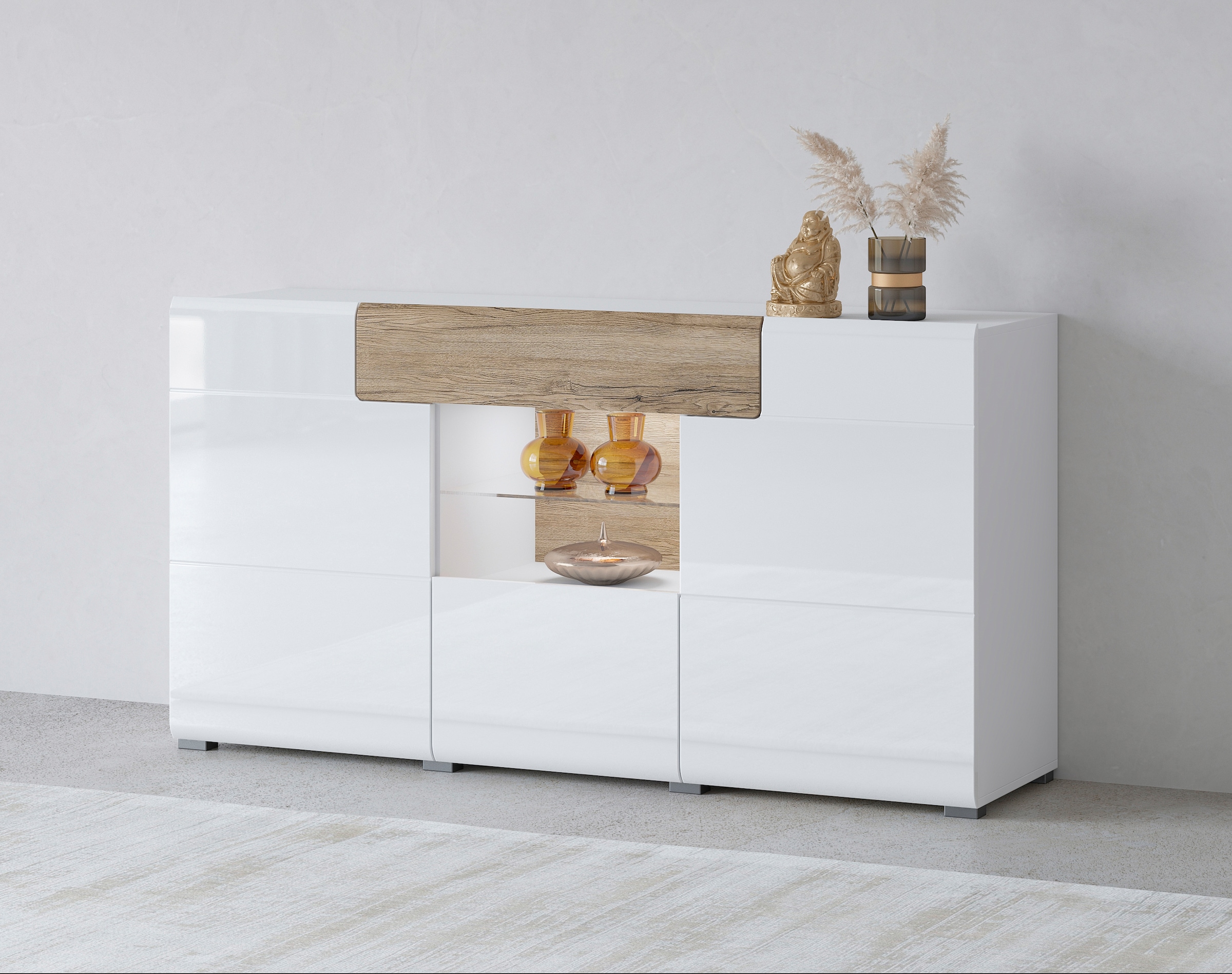 INOSIGN Sideboard »Toledo,Breite 159cm,moderne Anrichte mit dekorative Fräsungen,grifflos« Kommode viel Stauraum, Einlegeböden verstellbar,ohne Beleuchtung