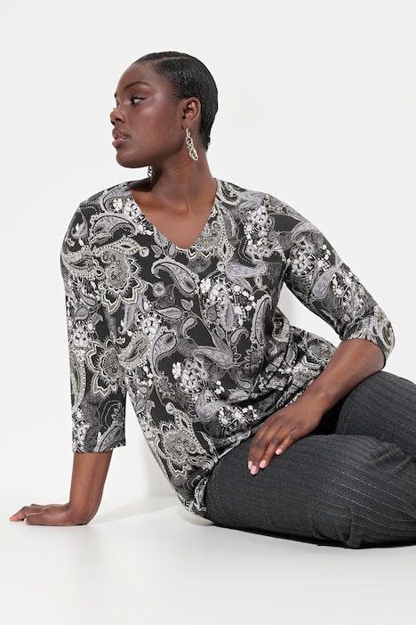 Slinky-Shirt, Paisleymuster, V-Ausschnitt, 3/4-Arm