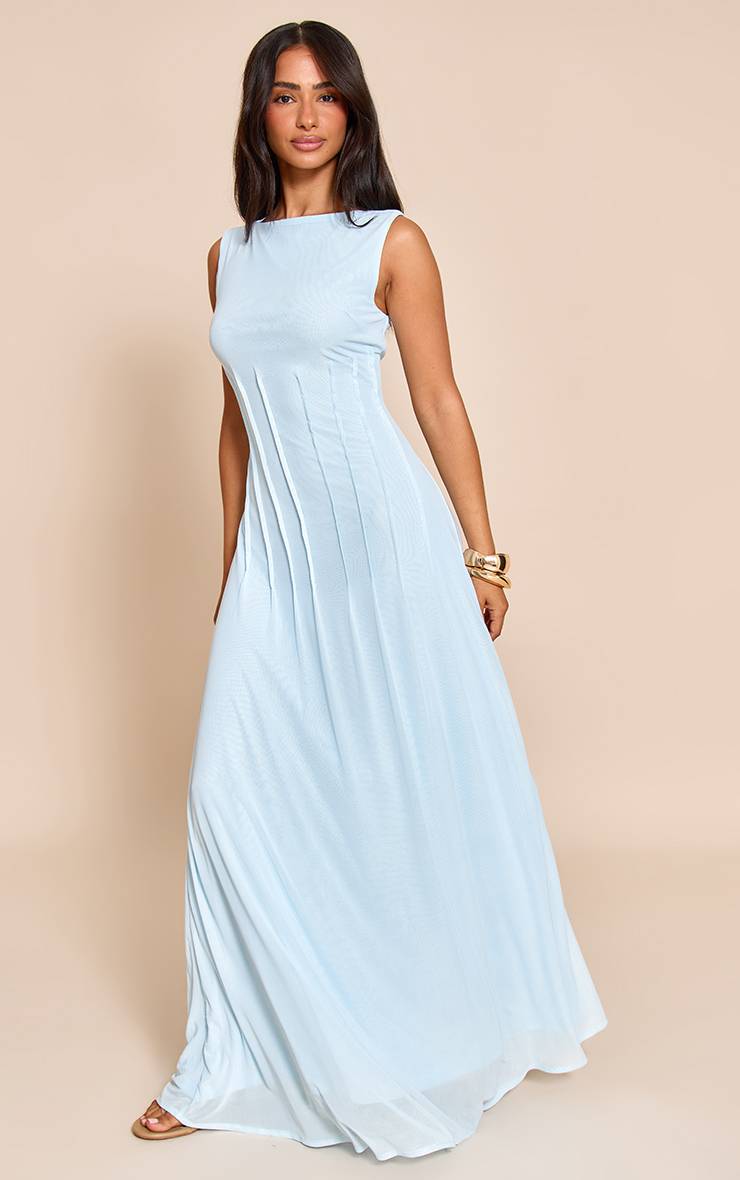 Bleu Robe Maxi Petite Bleu Ciel Avec Détail De Couture Frontale