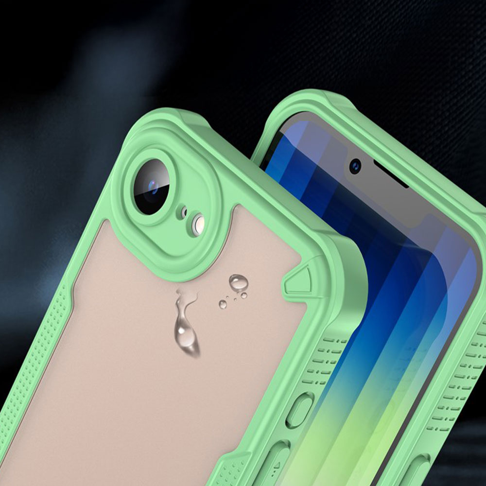 iPhone 16e Hybrid Bumper Hülle mit Air Cushion Fallschutz   Kameraschutz - Grün / Transparent (Matt)