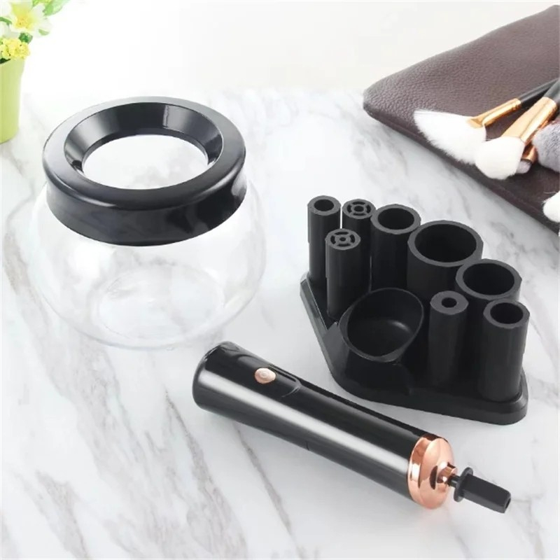 Batteriebetriebener Make-up Pinsel Reiniger Pinseltrockner mit 8 Verschiedenen Adapter Aufsätzen - Schwarz