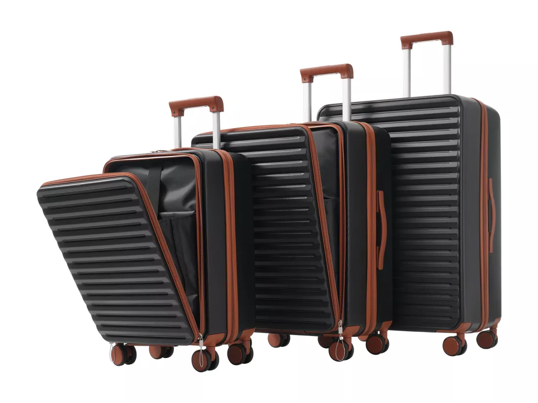 Bagage à main de 3 pièces 20&24&28 pouces– Front-Öffnungs-Design - ABS-Material - Serrure TSA - 360°Rollen-noir