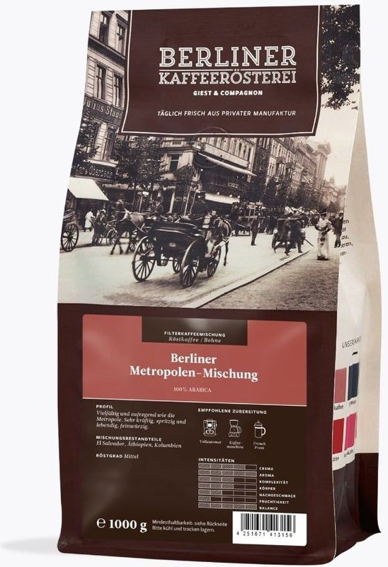 Berliner Kaffeerösterei - Metropolen Melange - Gemalen Koffie - 1kg