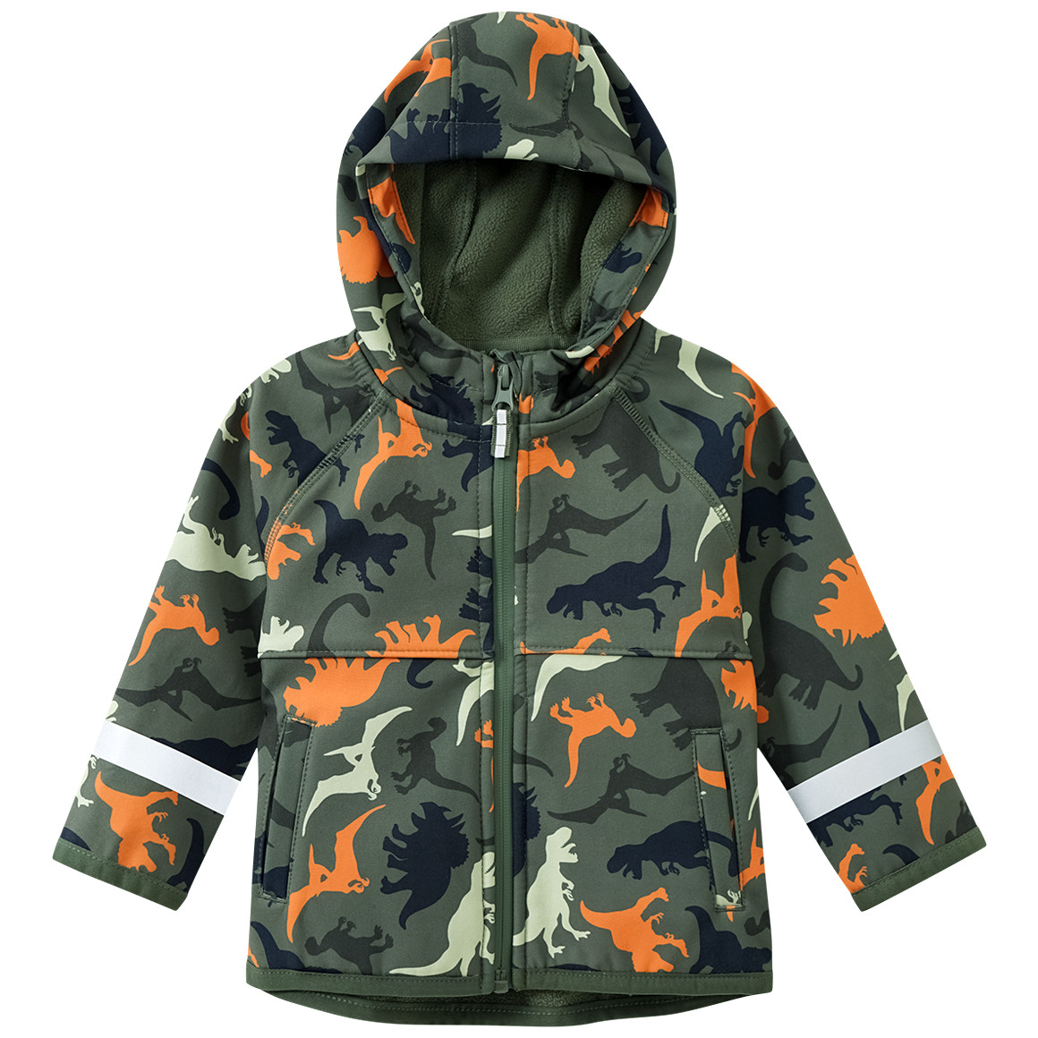 Topomini Baby Softshelljacke mit Dino-Print dunkelgrün / orange