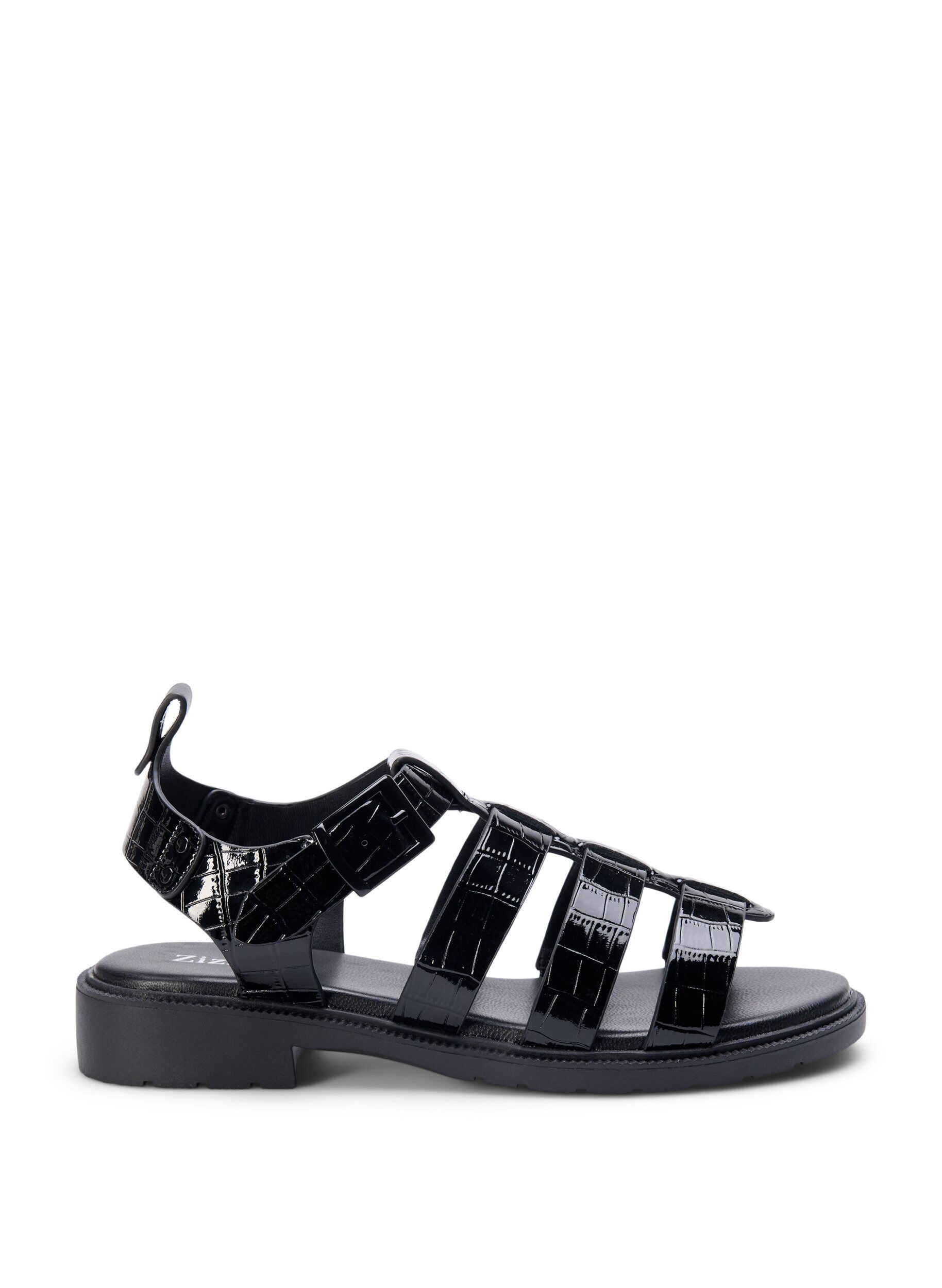 Wide fit - Sandal i shiny croco læder