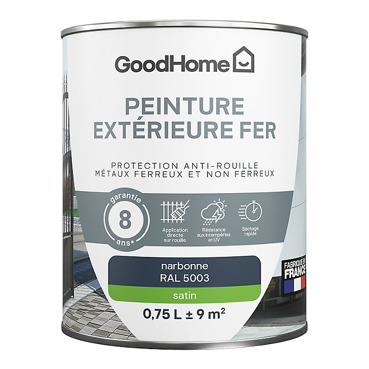 Peinture extérieure métal GoodHome Narbonne bleu RAL 5003 satin 0.75L