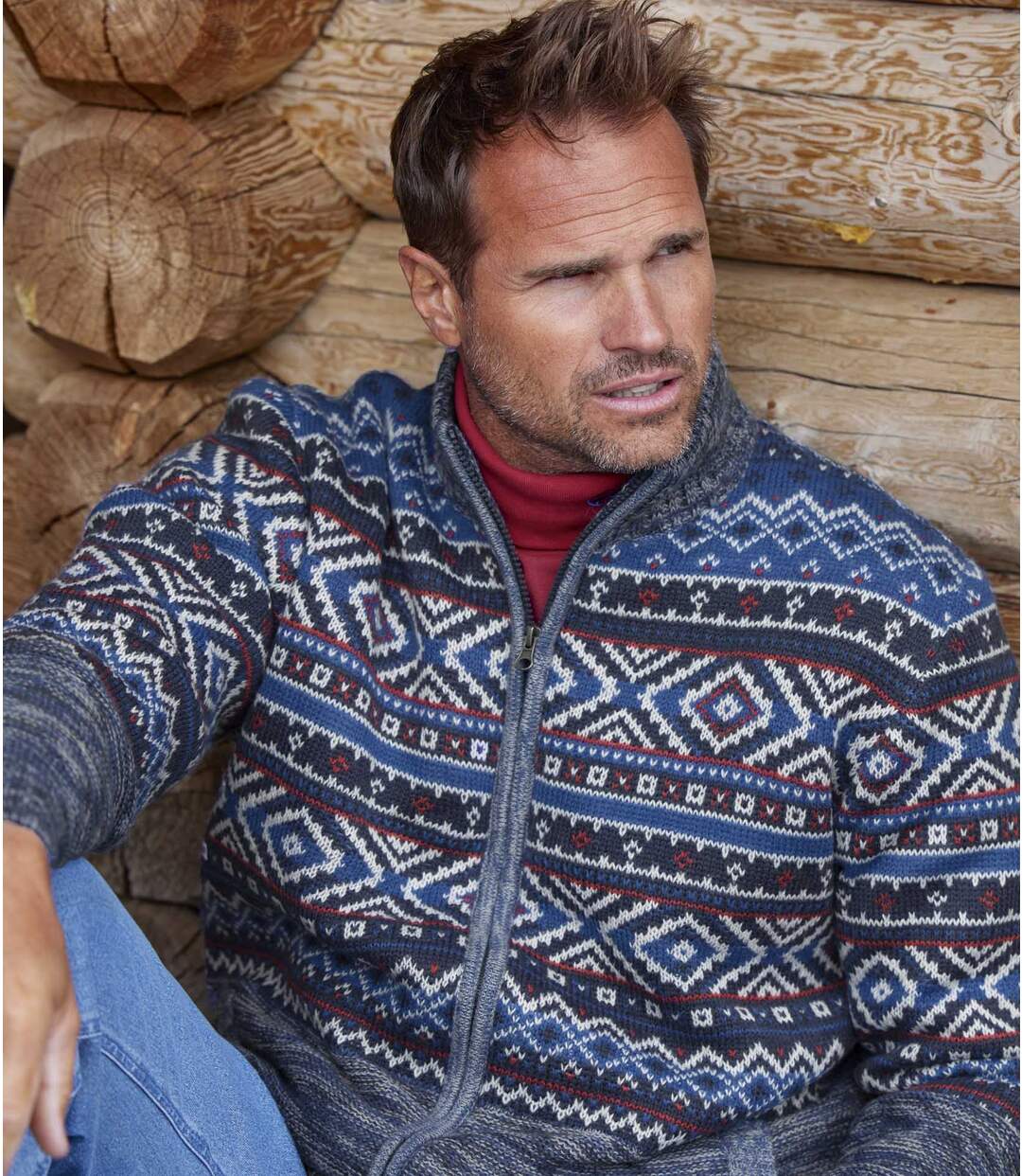 Blouson Tricot Jacquard Doublé Sherpa