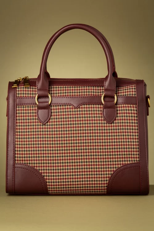 Banned Retro Uptown Girl handtas in wijn en bruine Schotse ruit