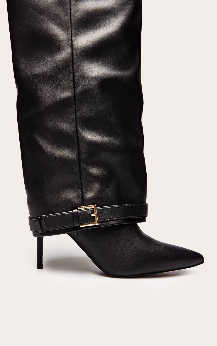 Noir Botte Haute À Talon Avec Revers Et Détails De Boucles