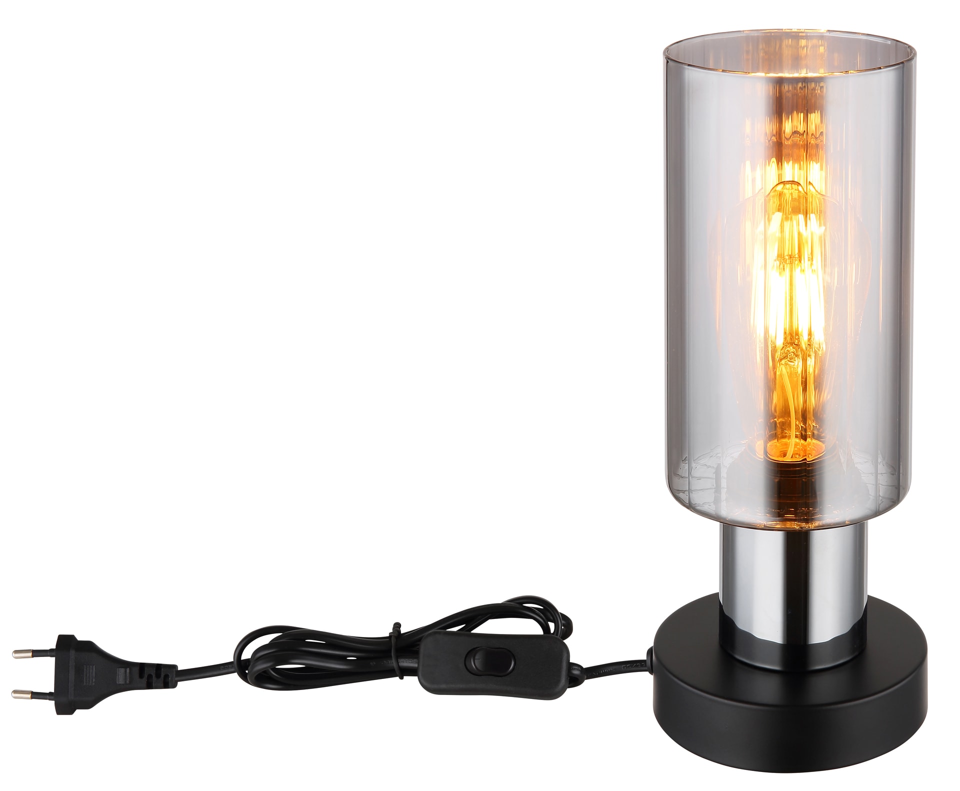GLOBO Retrofit Tischlampe Lidaria Schwarz /Rauchfarbig 11x11cm H27cm