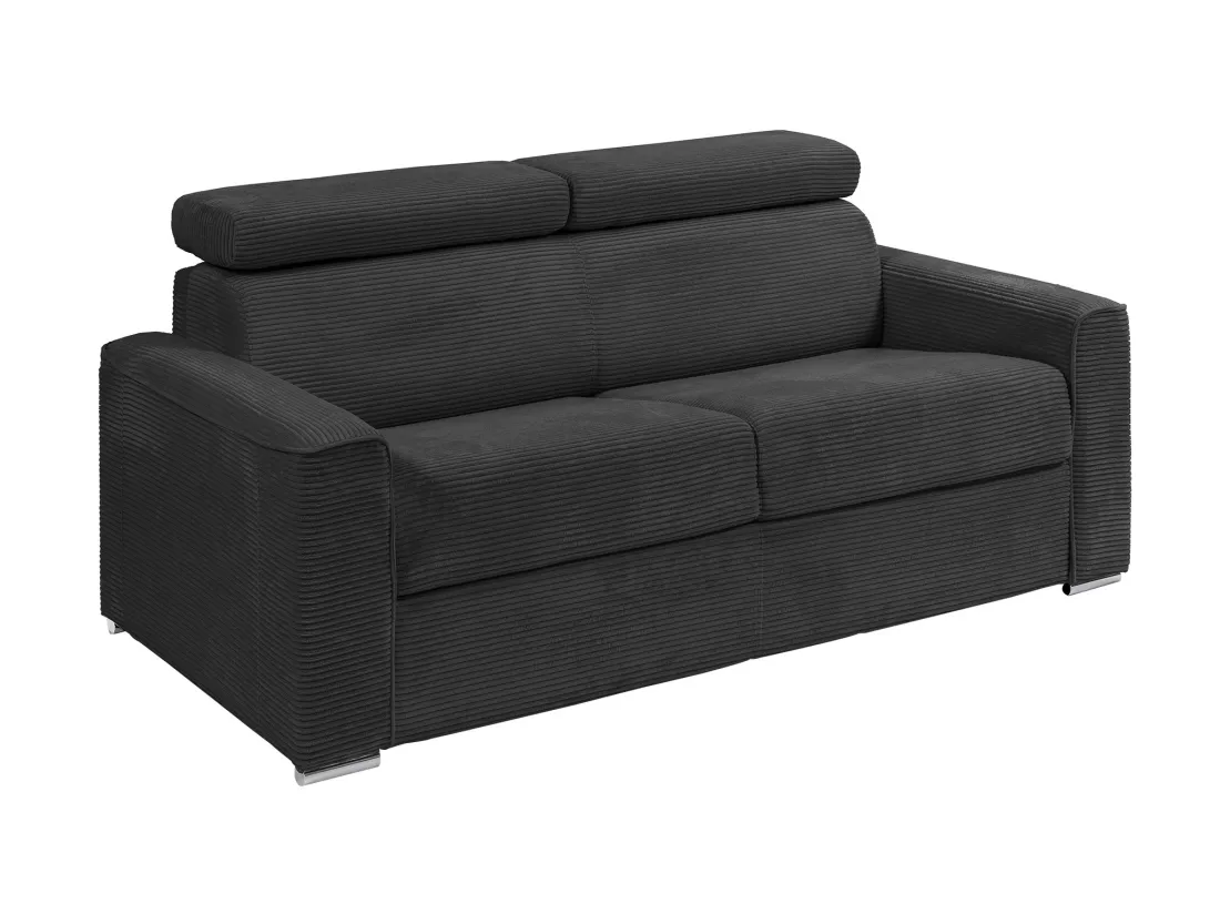 Canapé 3 places convertible express en velours côtelé gris - Couchage 140 cm - Matelas 18 cm - VIZIR