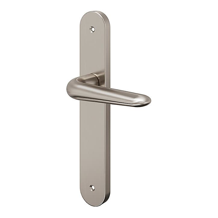 Ensemble poignée sur plaque Droit GoodHome Mehaban effet nickel satin gris L.120mm x l.40mm entraxe 195mm
