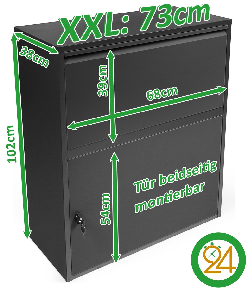 Ondis24 Korona Brievenbus XXL voor pakketten en brieven, zwart