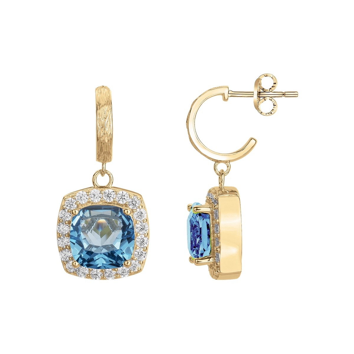 Boucles d'oreilles pendantes MARGARET en Plaqué Or avec pierre synthétique bleu topaze