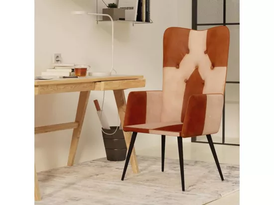 Chaise à oreilles Marron et crème Cuir véritable