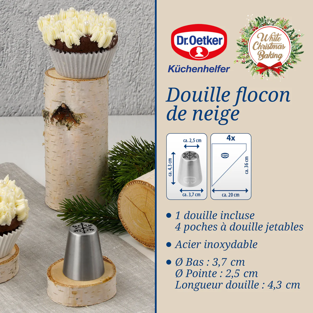 Lot de 4 poches à douille et embout flocon de neige en inox Baker Edit