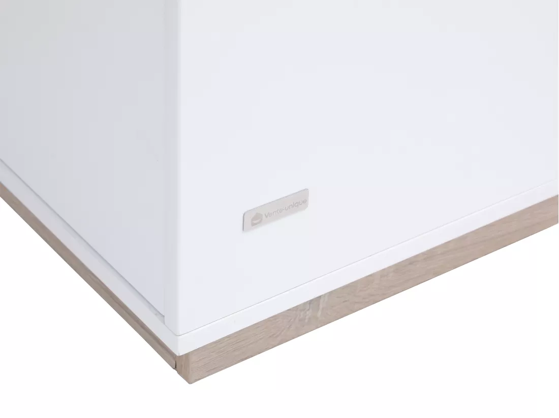 Meuble de bar avec rangements - Blanc et naturel - ANOSKI