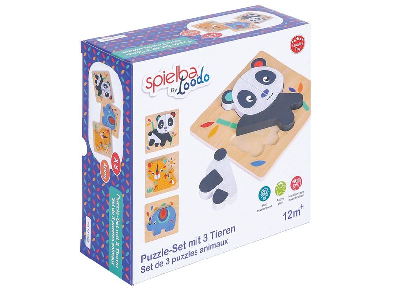 Spielba Holzspielwaren Puzzle-Set mit Panda, Elefant, Giraf Holzpuzzle