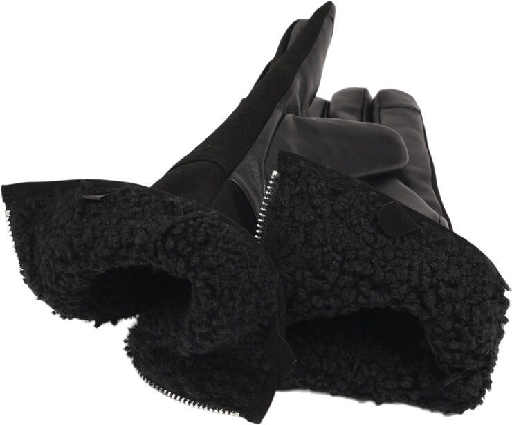 Lovelies CREMONA - FEMININE ZIP LEATHER GLOVES W/ SHEARLING LINING Black