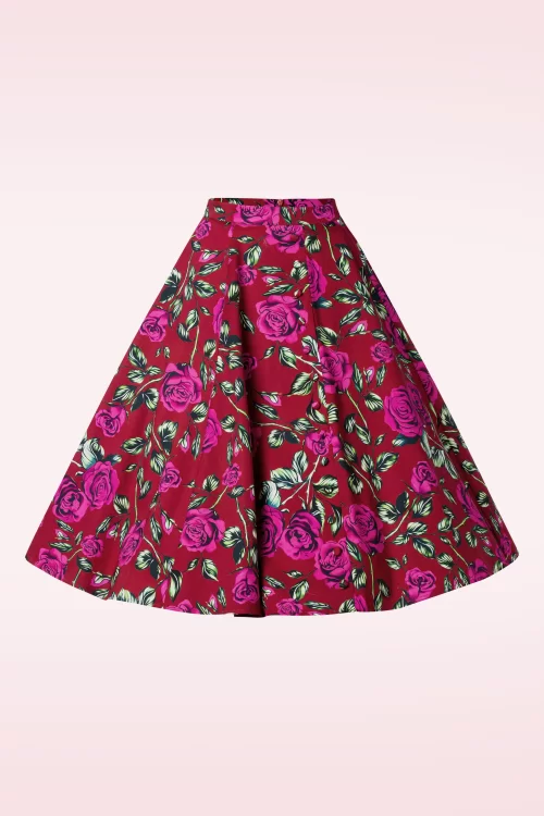 Hearts & Roses Rosie floral swing rok in rood en fuchsia