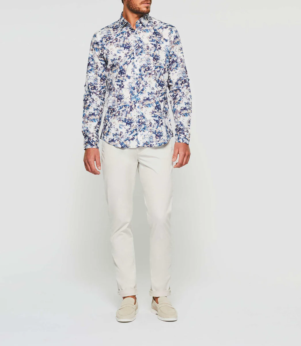 Chemise imprimée blanche et marine 