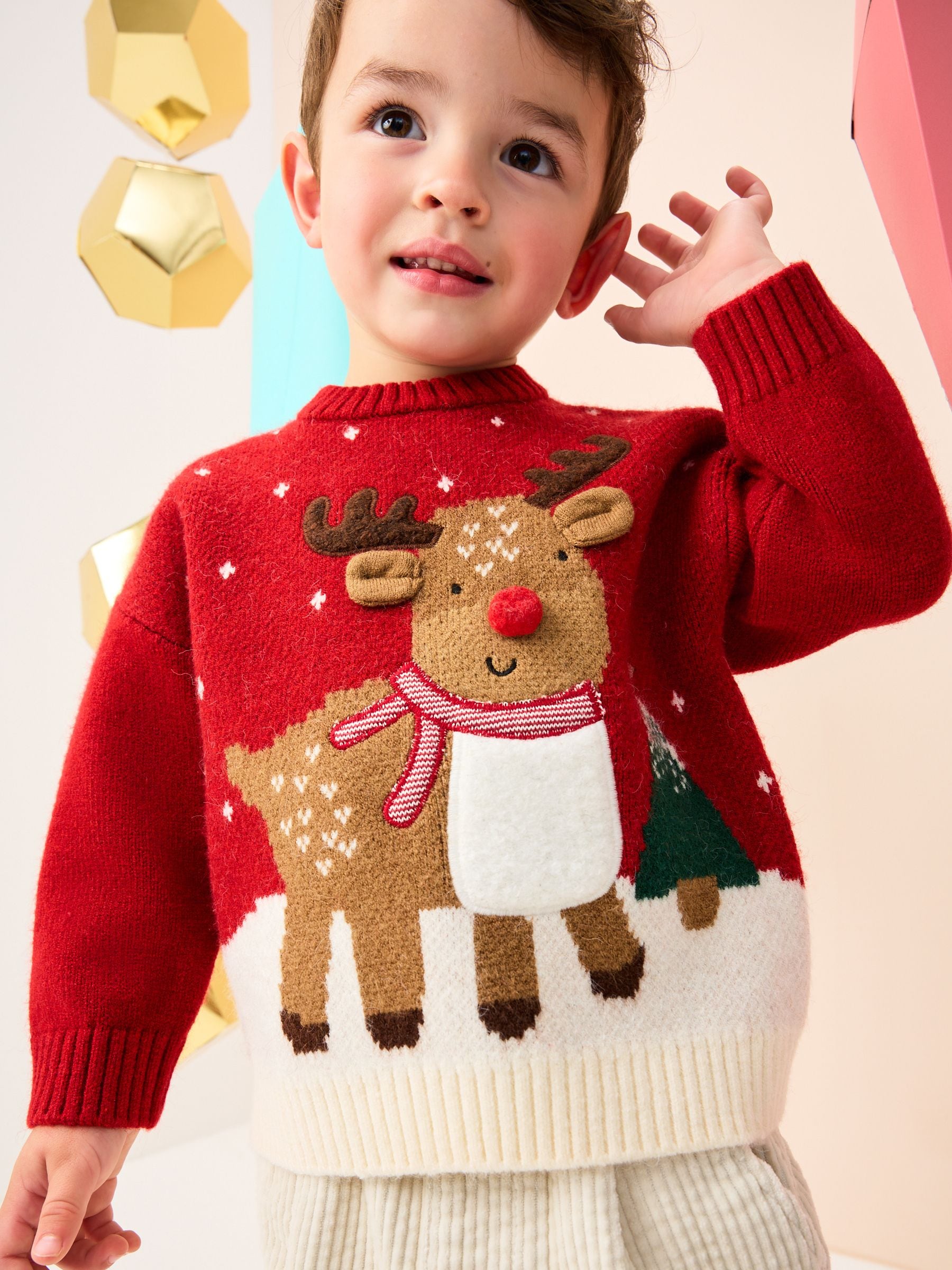 Helder Rood Rendier - Gebreide kersttrui (3 mnd-7 jr)