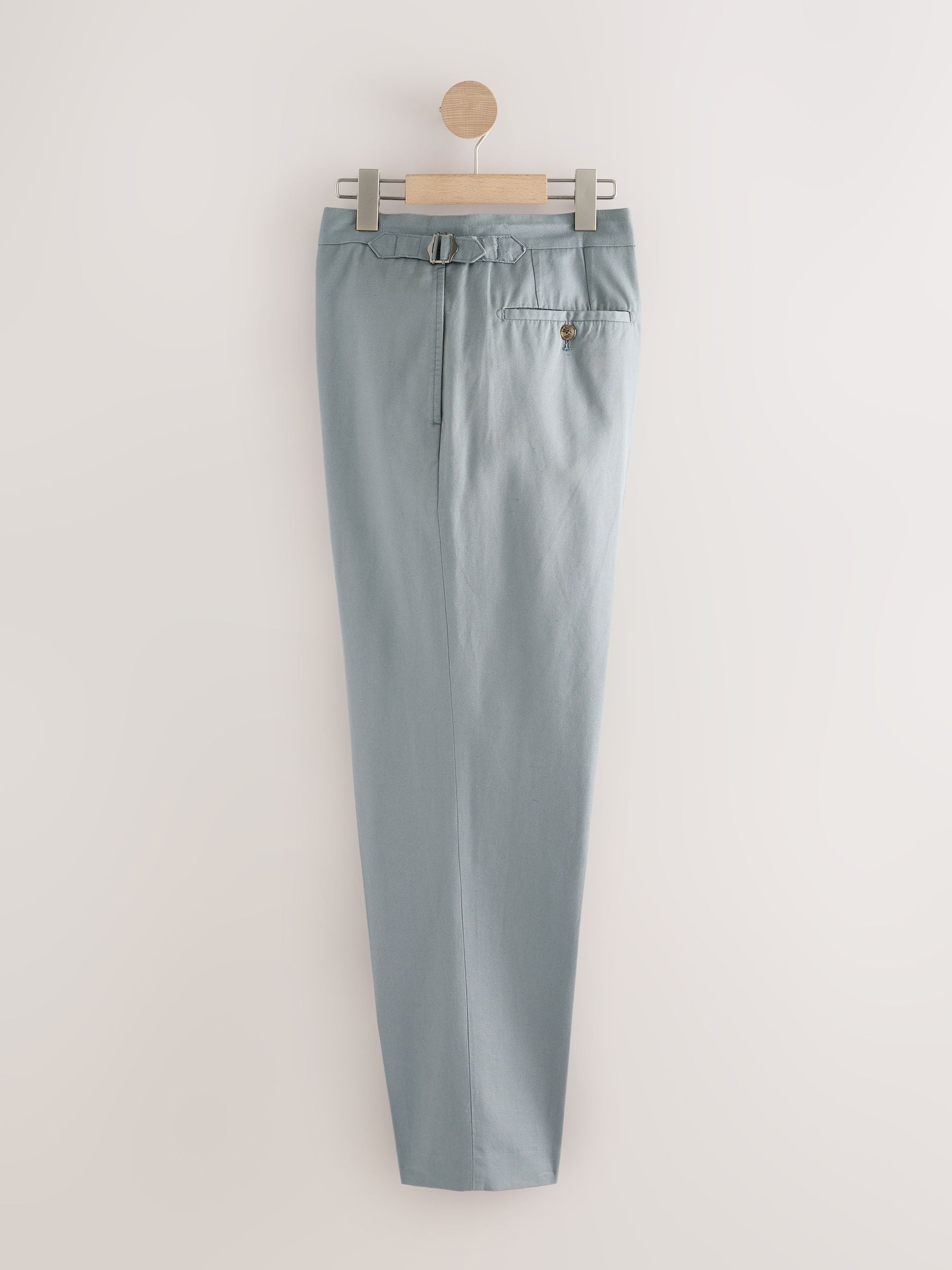 Blauw - Slim-fit katoenen mix Broeken met verstelbare zijkanten, linnen en lyocell.
