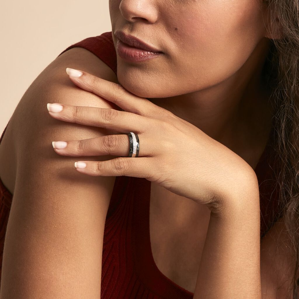 Bague Ceramik Design Argent Blanc Oxyde De Zirconium Et Céramique