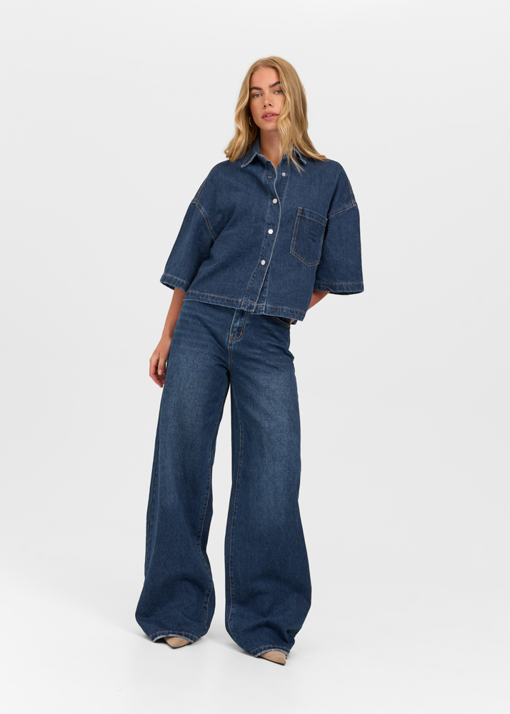 Wide leg classic jeans indigo blauw