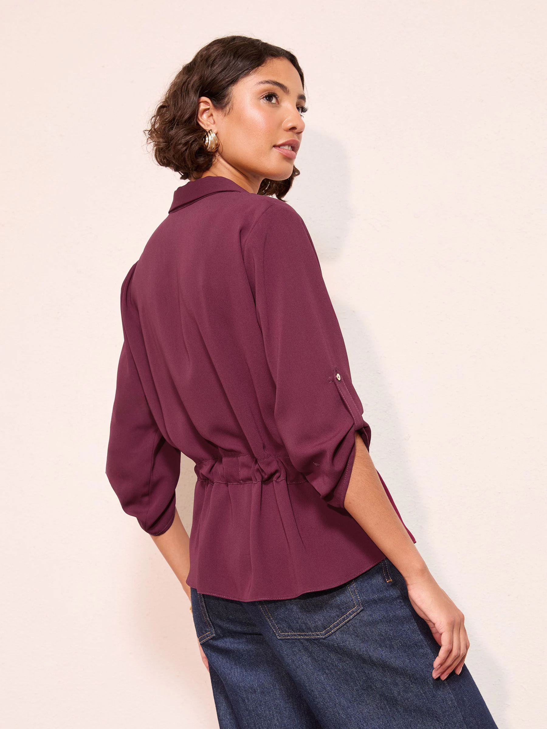 Bordeauxrood - Friends Like These Utility Style Tie Waist Shirt