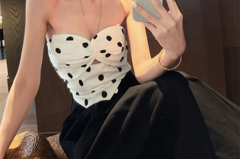 OUREA - Top met korte mouwen, off-shoulder stippen en twist