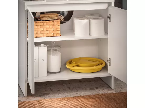 SoBuy BZR157-W Meuble Sous Lavabo, Meuble sous Vasque, Meuble Salle de Bain avec 2 Portes et 2 Étages, Placard de Rangement Salle de Bain, L60 x P30 x H61 cm, Blanc