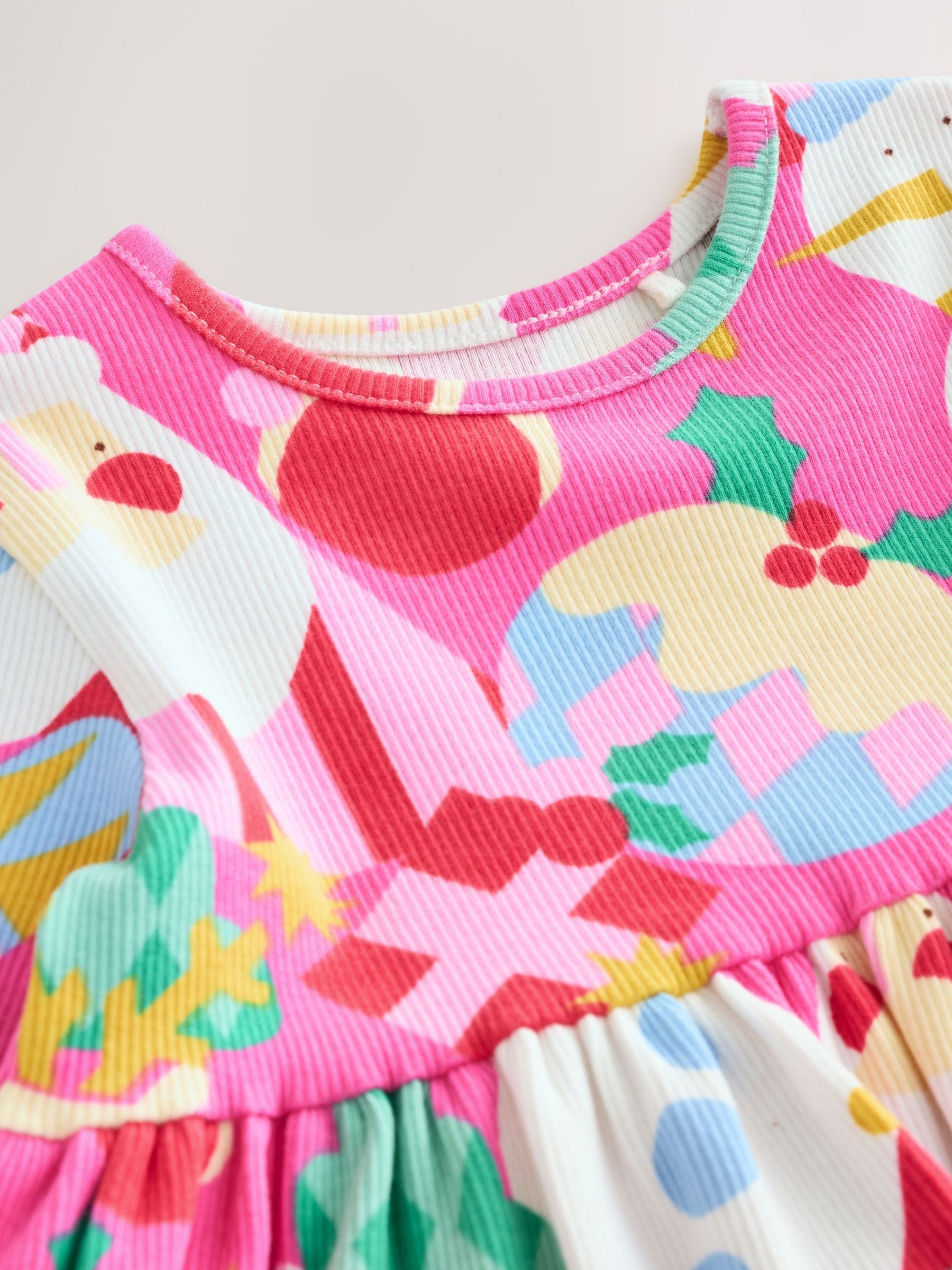 Roze - Kerstjurk met lange mouwen (3mnd-7jr)