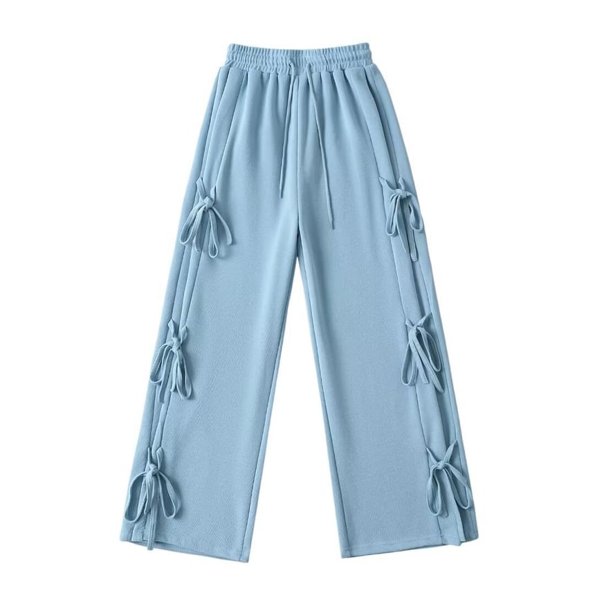 Asiris - Hoge taille, effen, losvallende, wijde joggingbroek met strikaccent