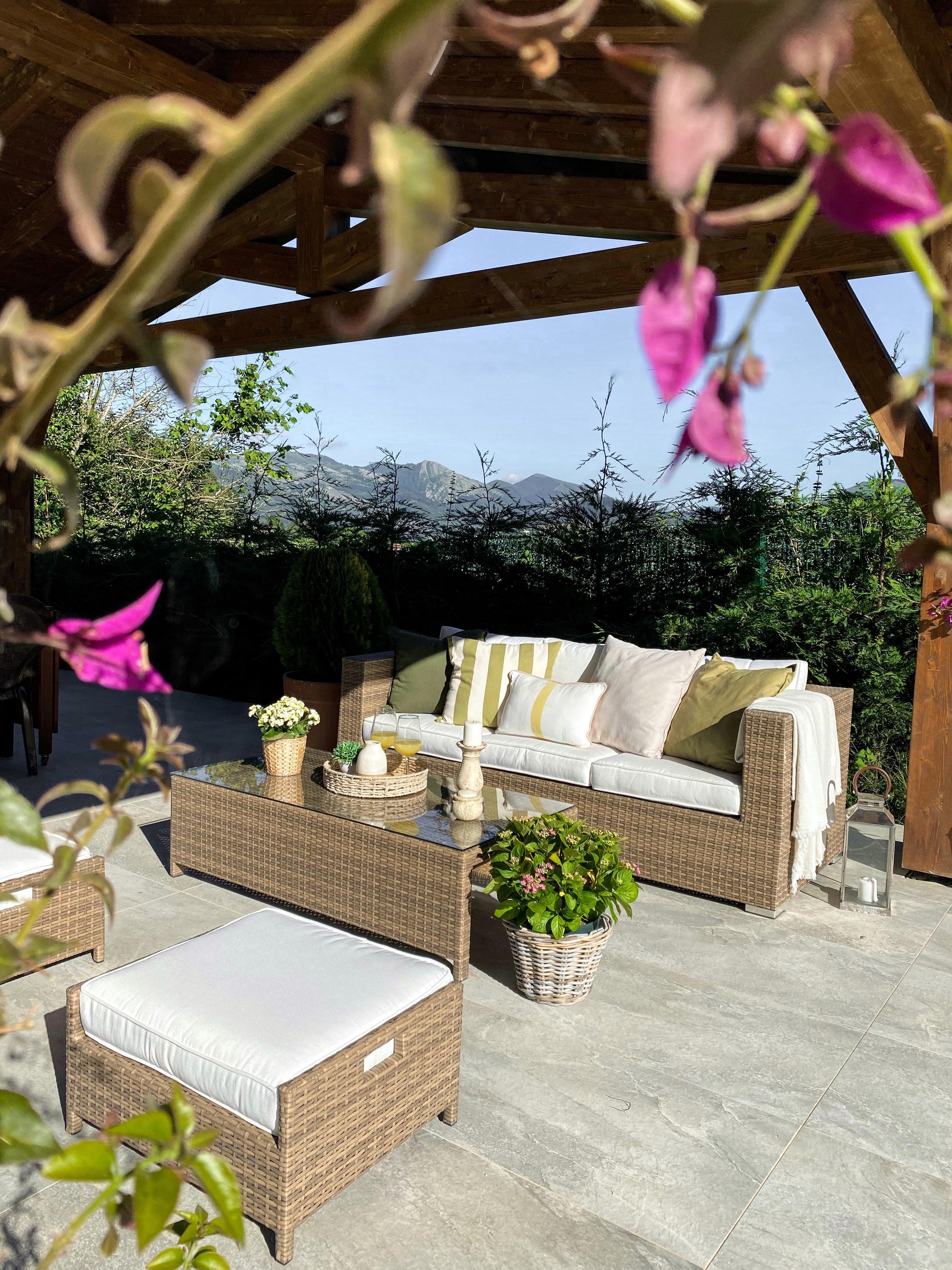Loungeset met tafel en ottomaan 5-zits BELLUNO PE rotan Wit